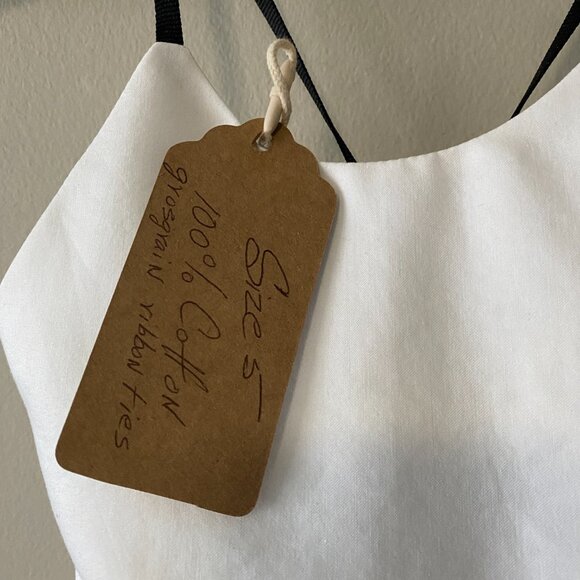 Handmade Children's 100% Cotton White Grosgrain Black Tie Spaghetti Strap Dress - Picture 4 of 10